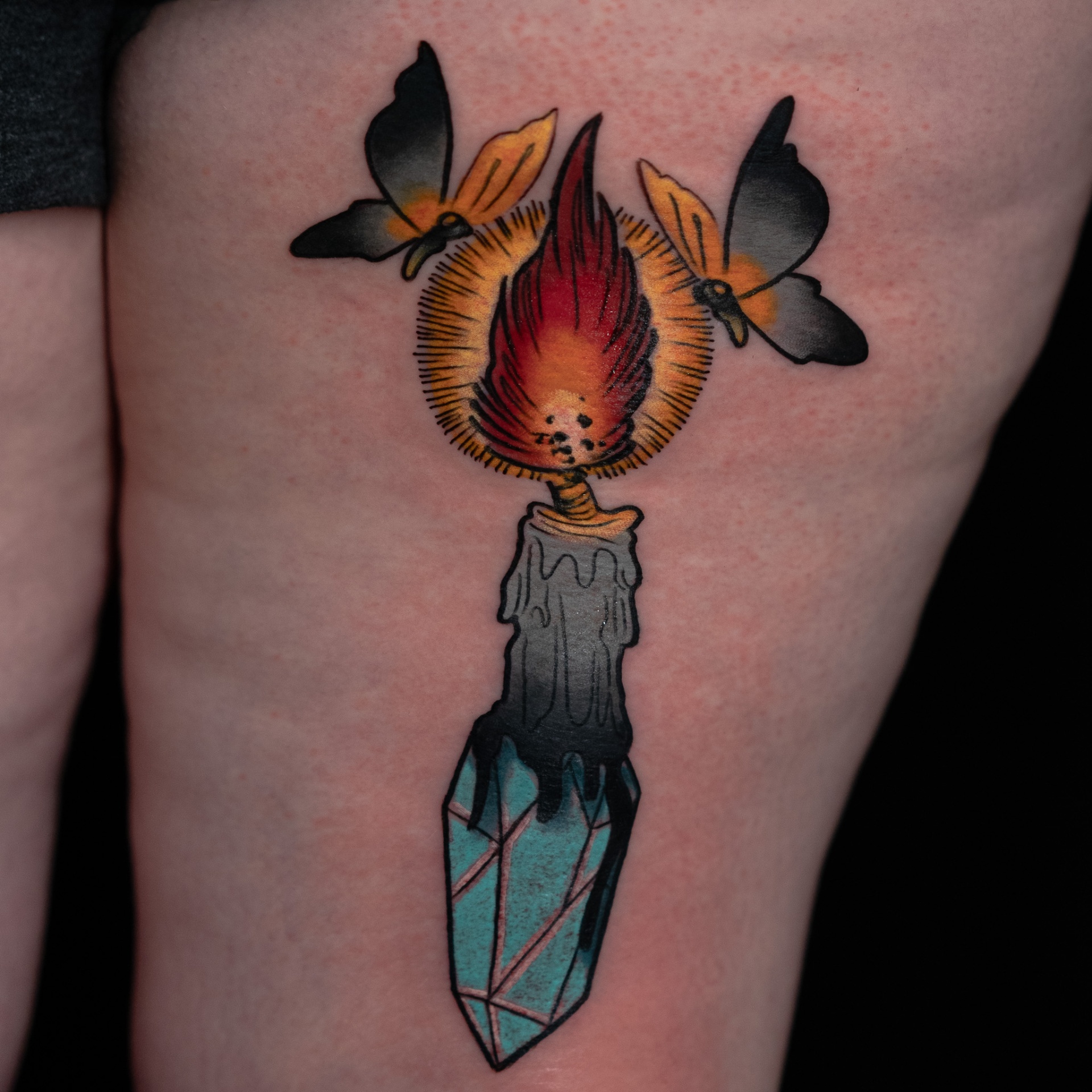 Candle, crystal, moth
