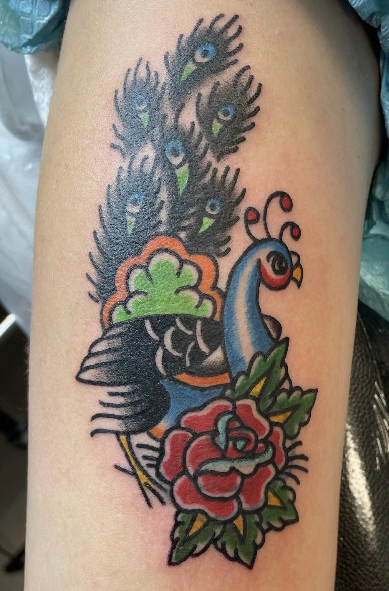 Peacock & rose